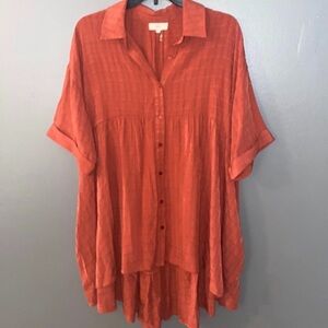 Entro Rust Tiered Button Down Shirt Dress Small